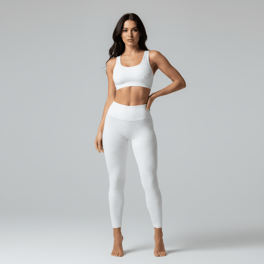 Legging  gainant push-up blanc, tissu opaque haute performance et maintien ventre plat