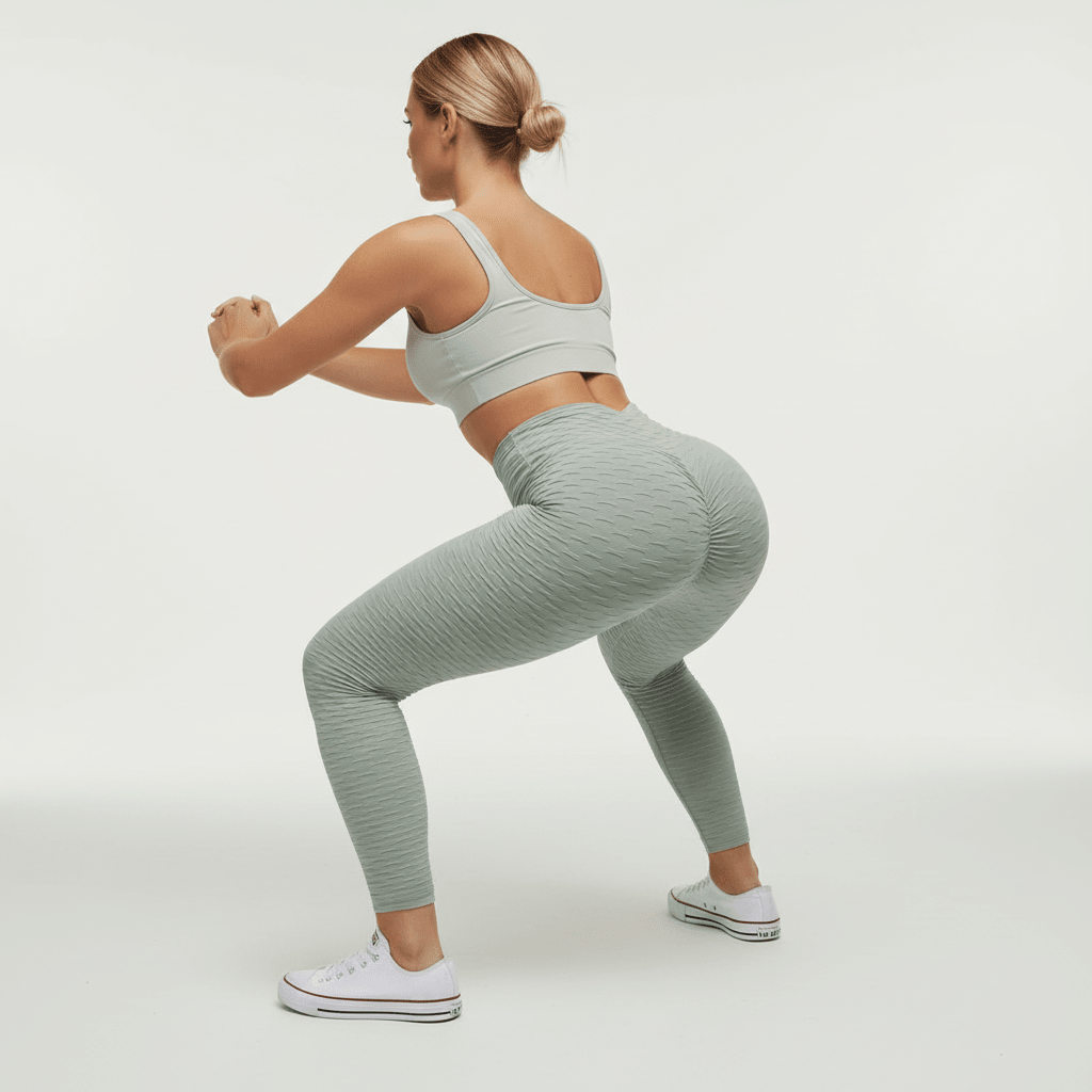 Legging gris  push-up porté en séance de fitness, maintien et liberté de mouvement