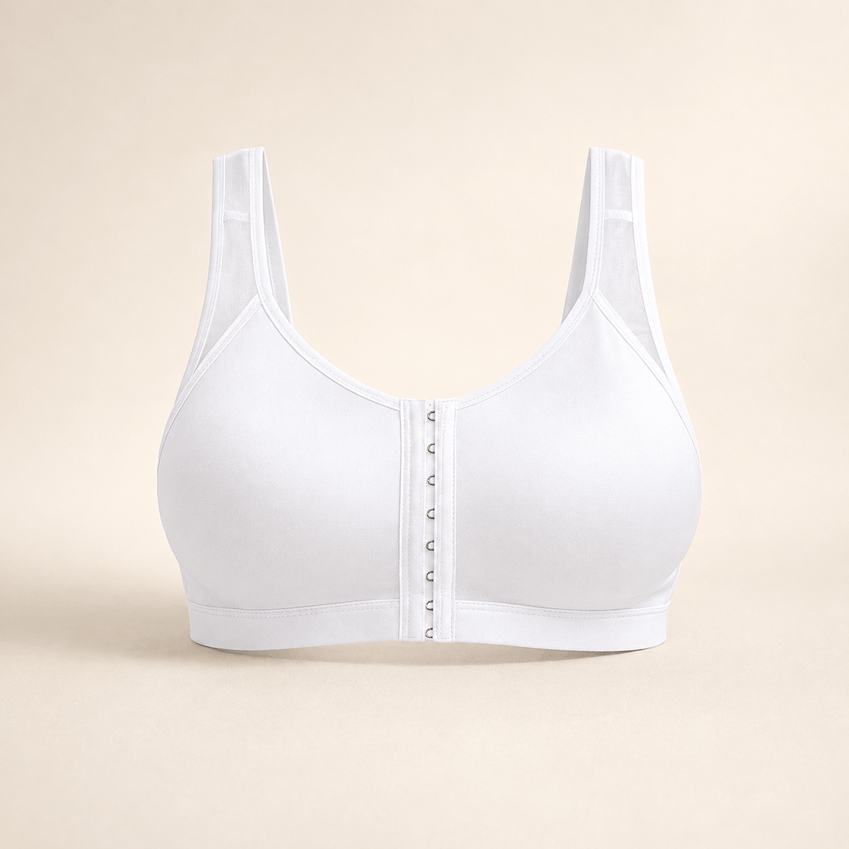 Brassière à fermeture avant BLANC, bretelles larges en tulle et agrafage devant