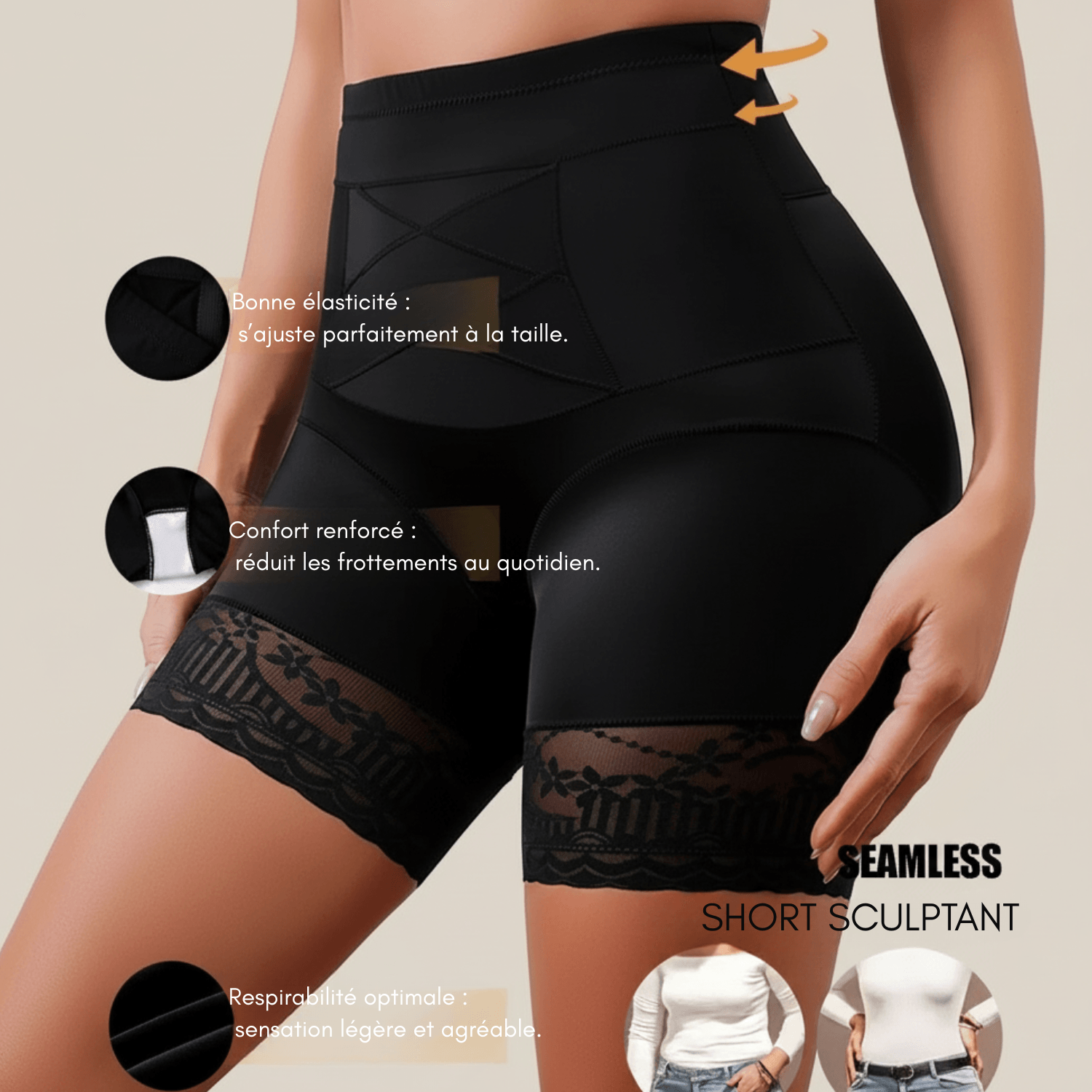 culotte gainante noir infographie maintien ventre plat