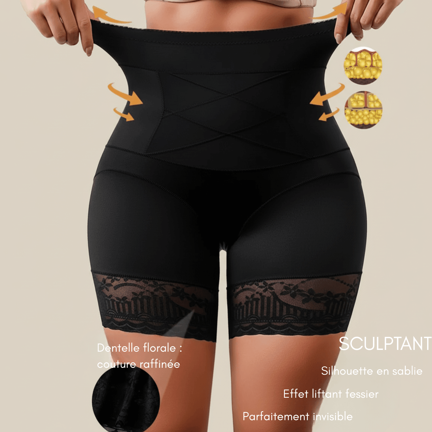 culotte gainante noir dentelle florale détail