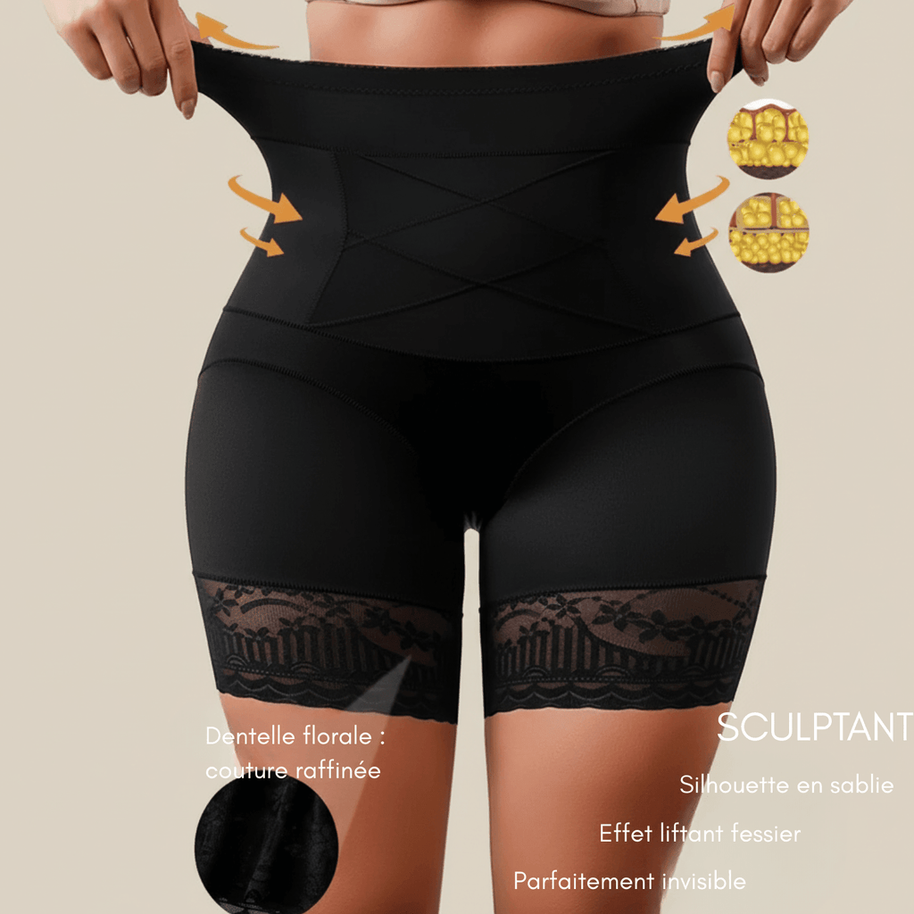 culotte gainante noir dentelle florale détail