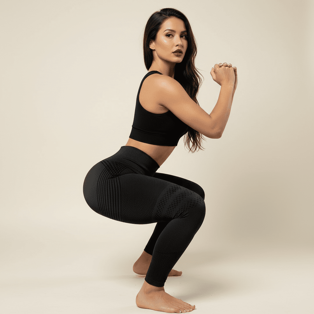 Femme faisant du squat avec le Legging  Push-Up 3D Noir