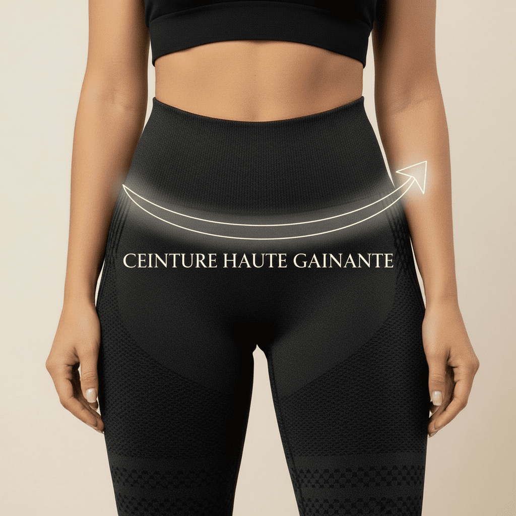 Gros plan sur la ceinture haute du legging femme sculptant gainant