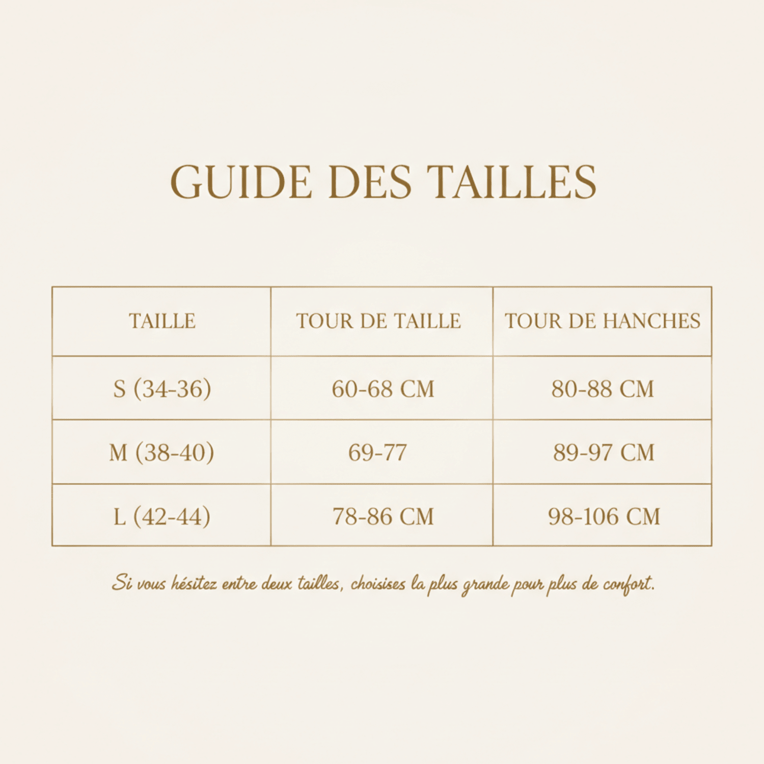 Guide des tailles legging anti cellulite femme rose poudré avec mesures du tour de taille et du tour de hanches