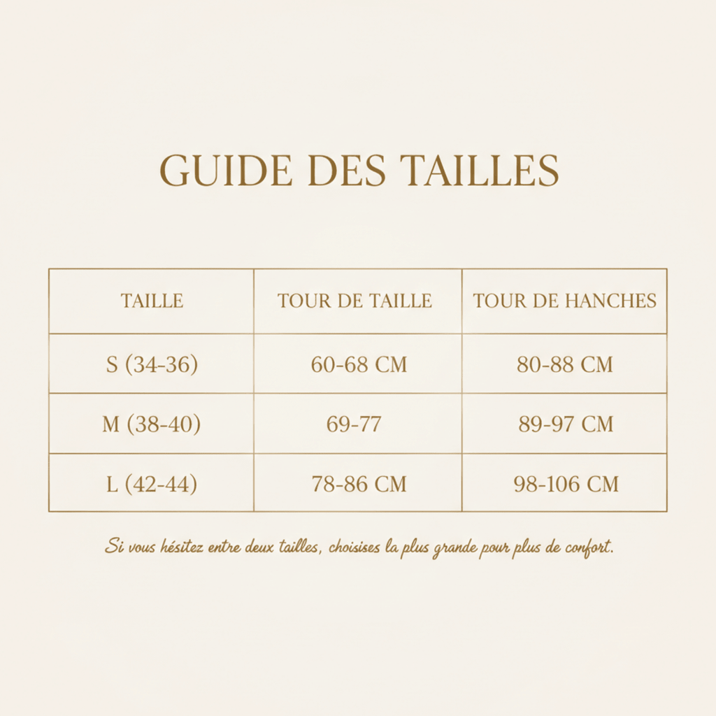 Guide des tailles legging anti cellulite femme rose poudré avec mesures du tour de taille et du tour de hanches