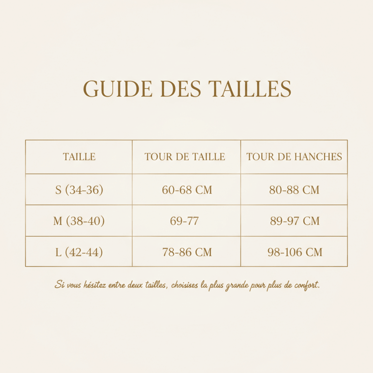 Guide des tailles legging anti cellulite femme rose poudré avec mesures du tour de taille et du tour de hanches