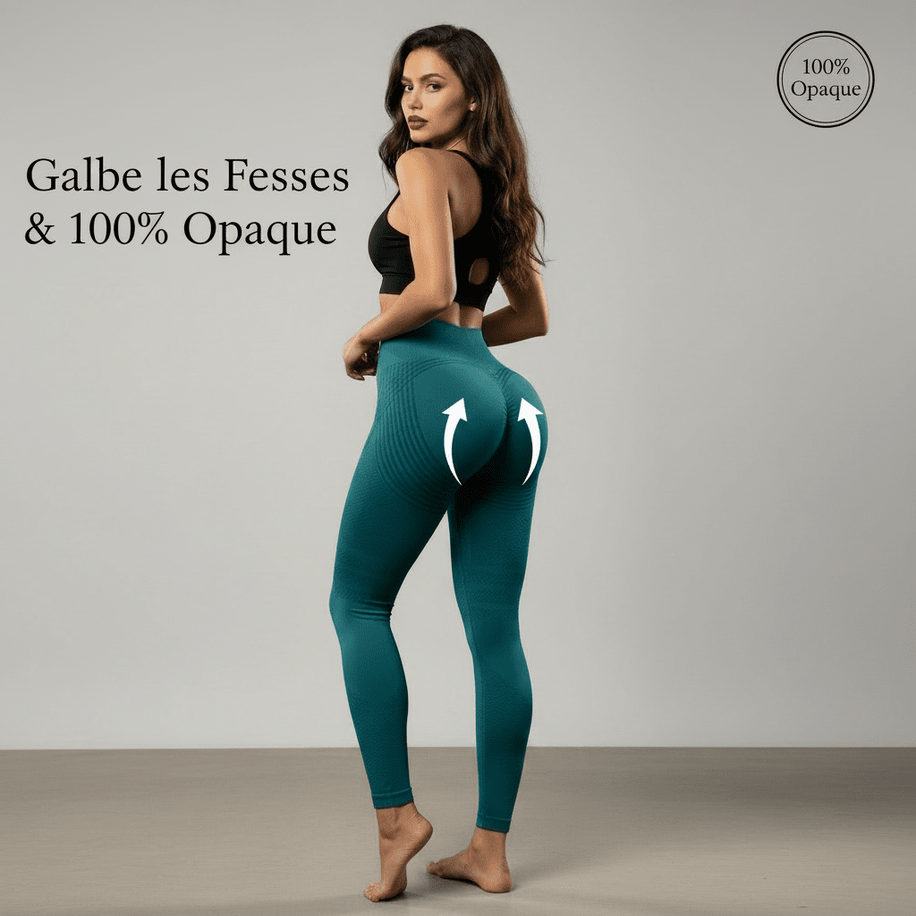 Legging push-up vert femme, galbe fessier, flèches push-up, badge 100% opaque