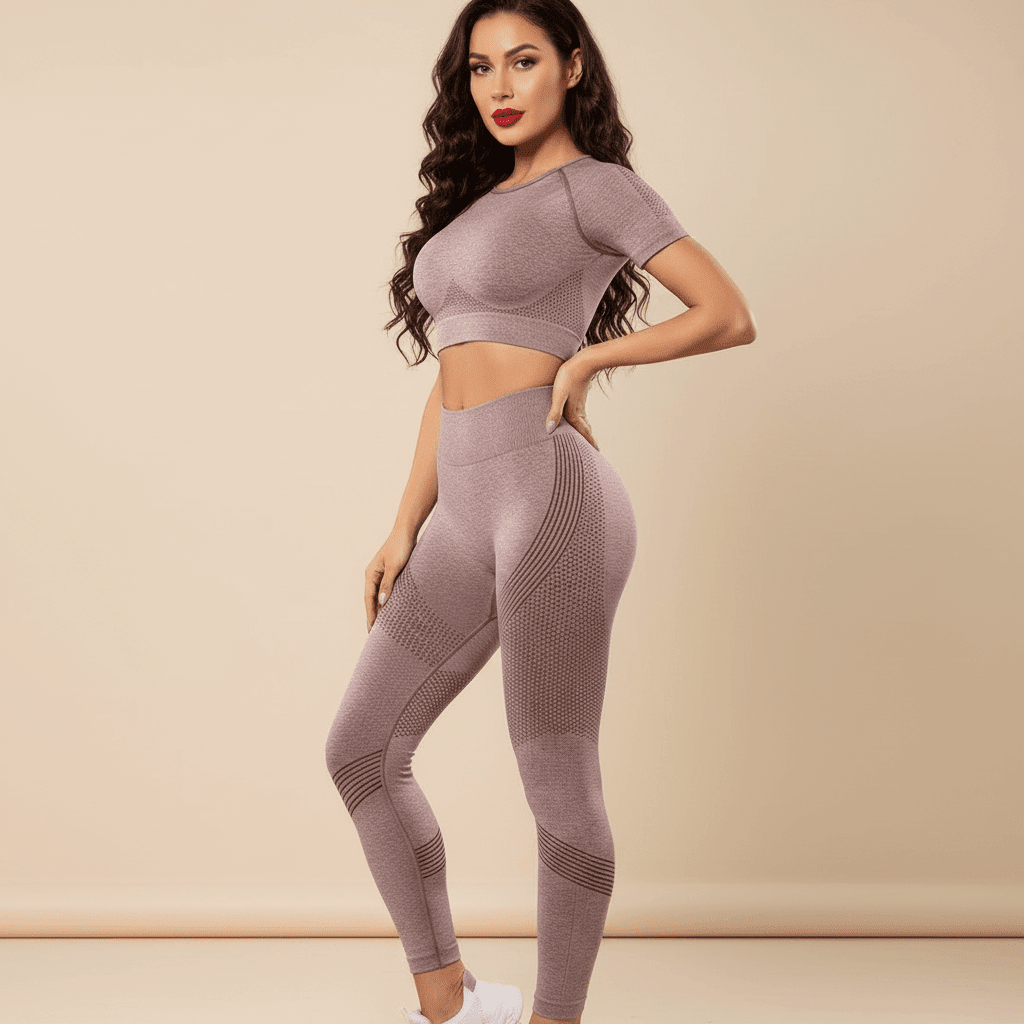 Legging 3D Anti Cellulite rose mauve vue de face élégante taille haute gainante
