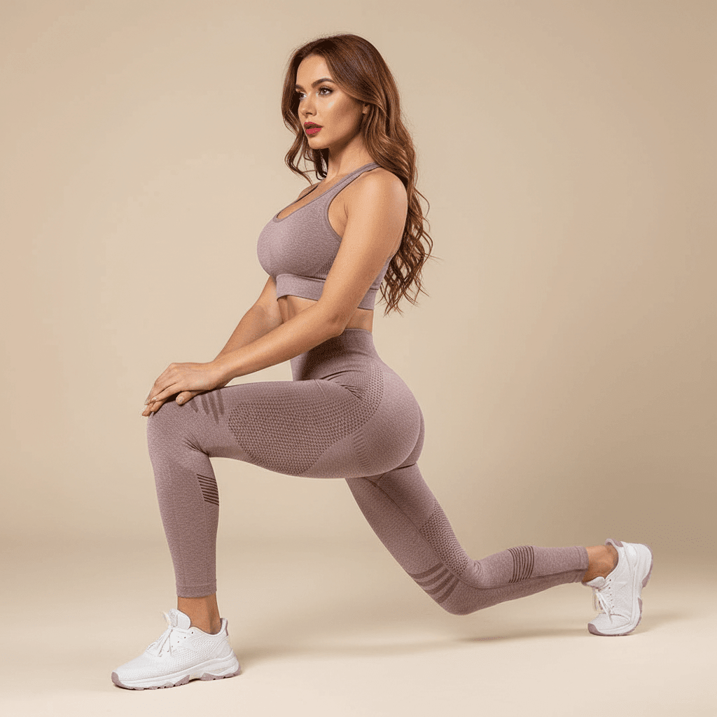 Legging 3D Anti Cellulite rose mauve pose fente fitness effet sculptant