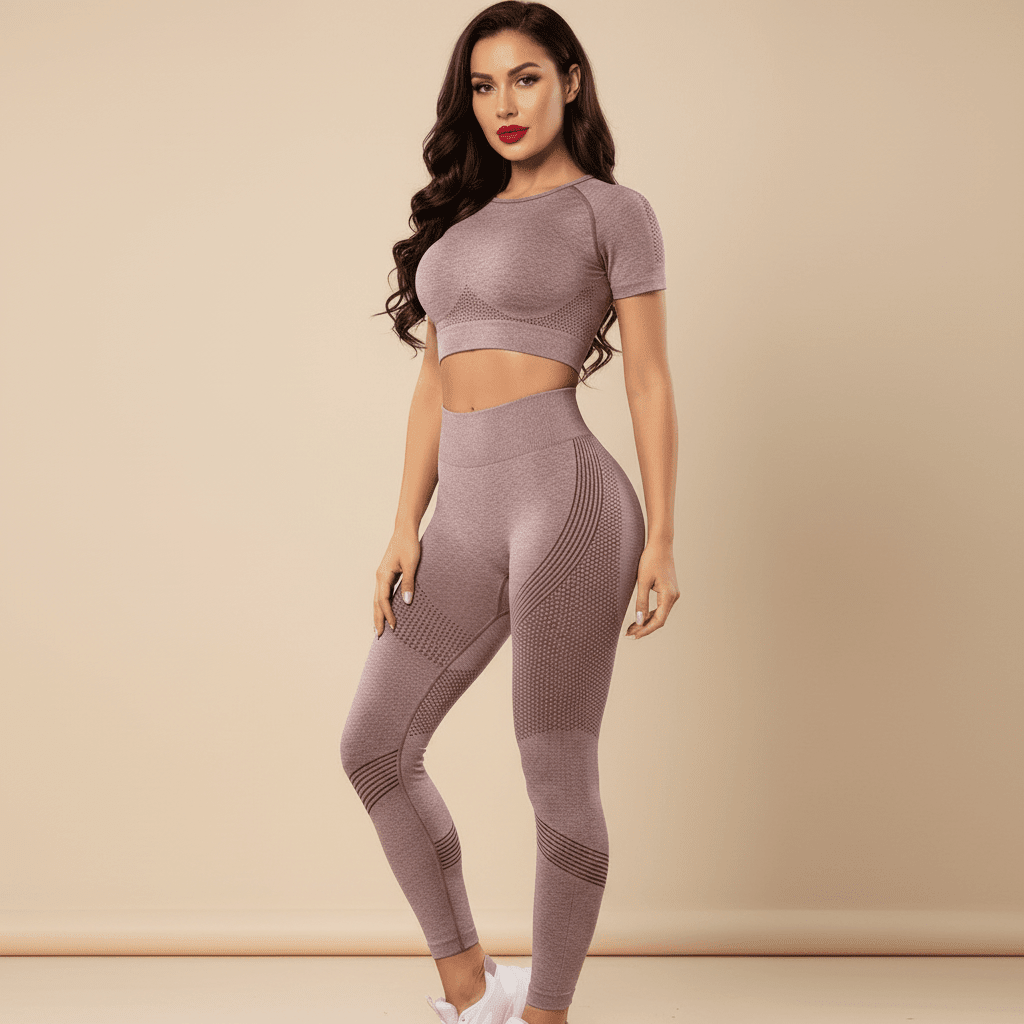 Legging 3D Anti Cellulite rose mauve pose élégante premium avec texture nid d abeille
