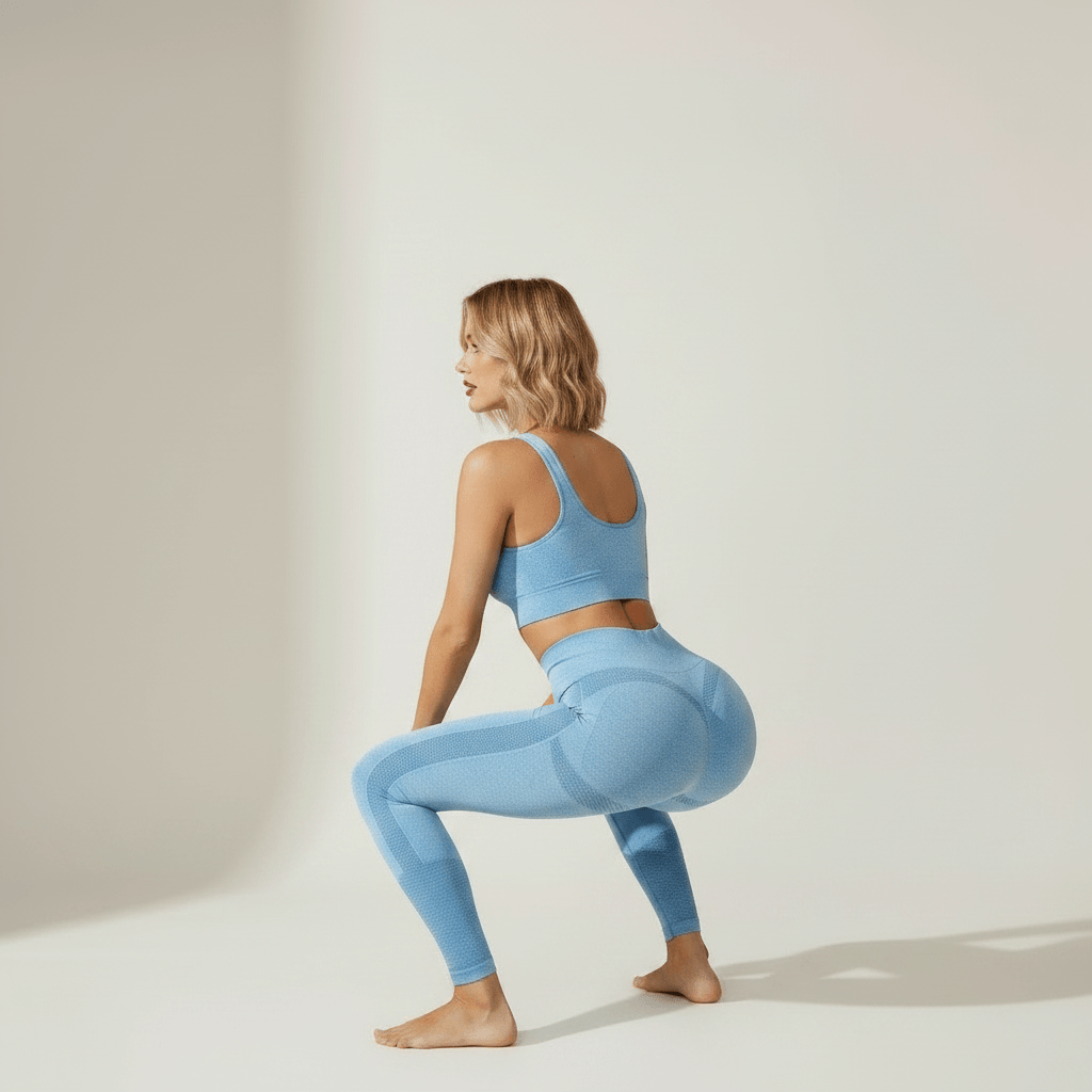 Legging anti-cellulite 3D taille haute en squat vu de dos, 100% opaque squat-proof