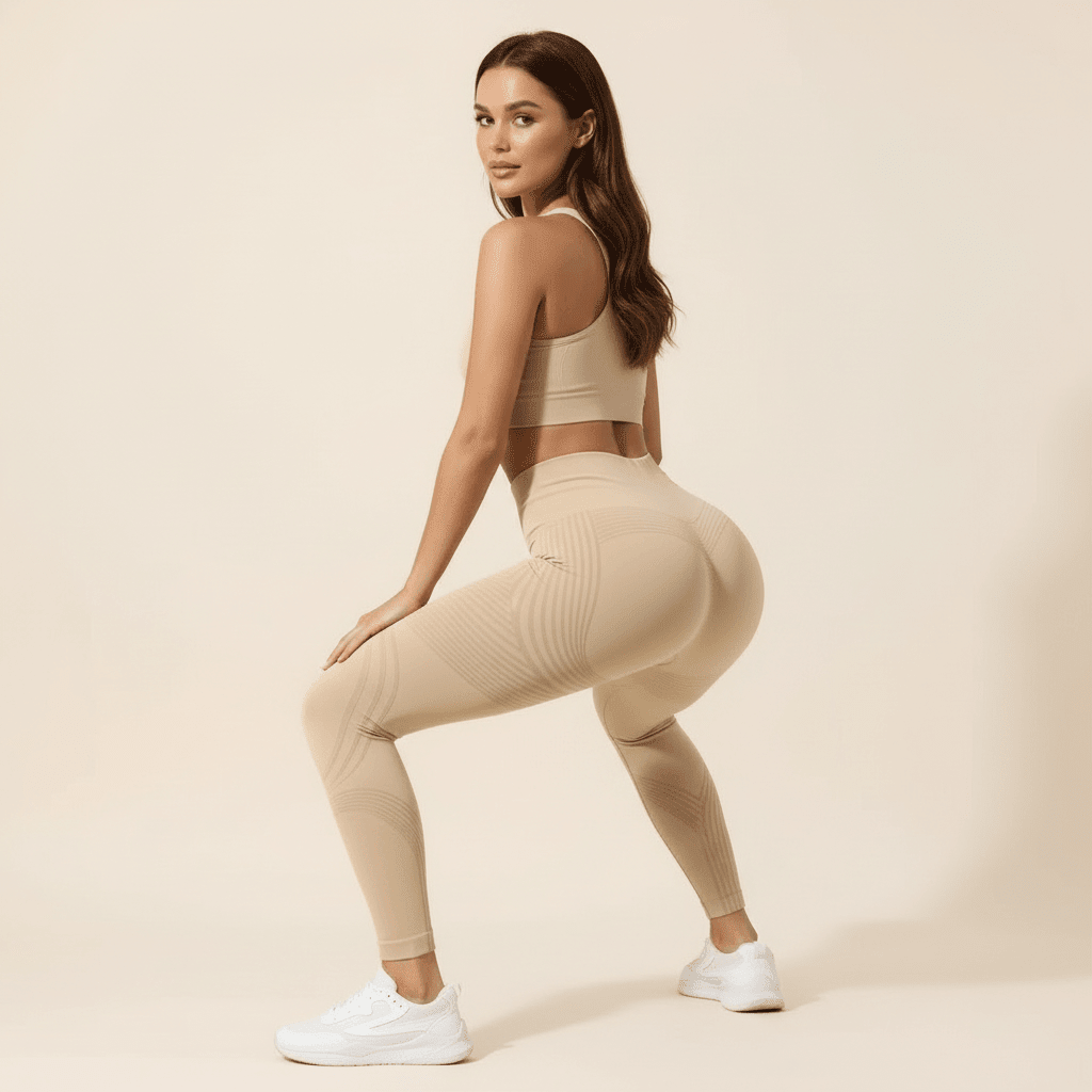 Legging anti-cellulite femme squat profond vue de dos effet push-up