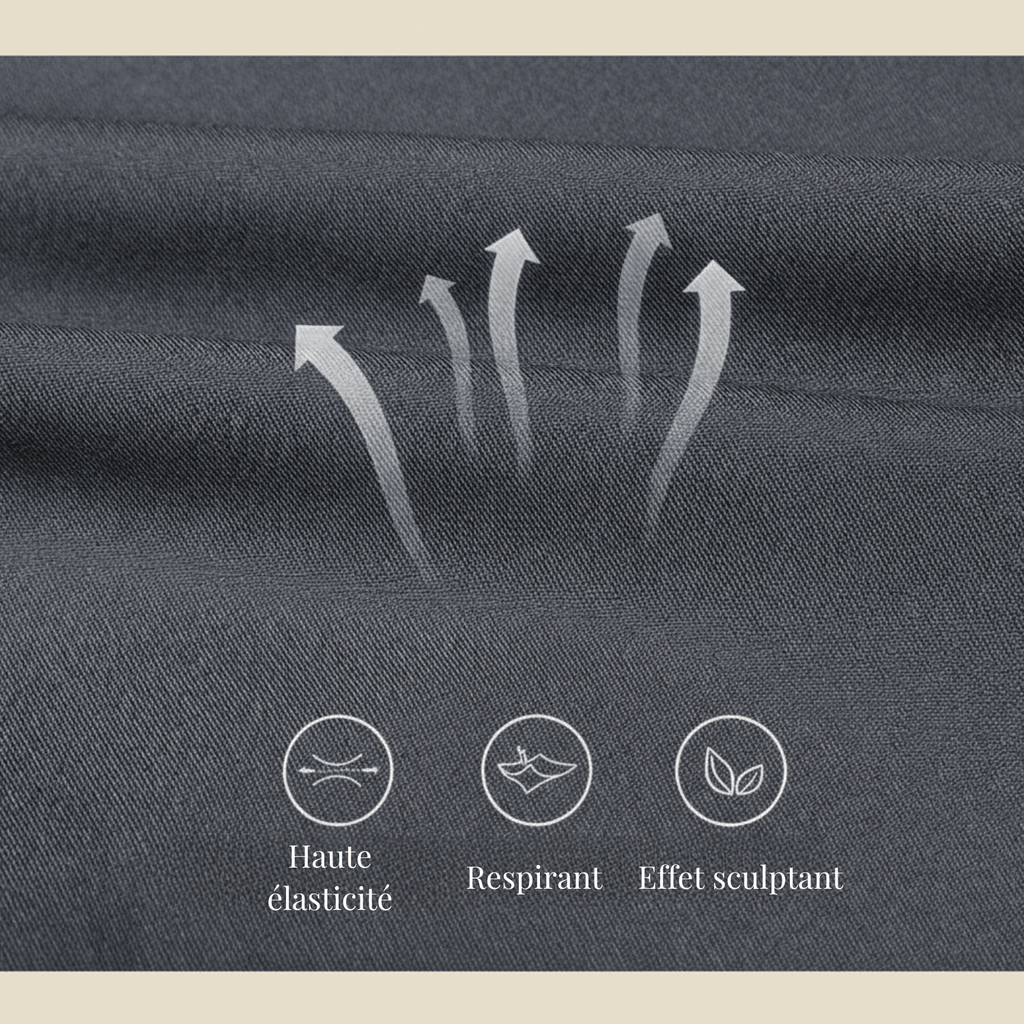 infographie de leggings anti cellulite haute élasticité, taille haute et effet sculptant 