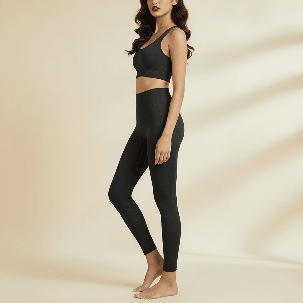 Legging anti cellulite femme femme vue de profil avec effet galbant fessier et taille haute sculptante