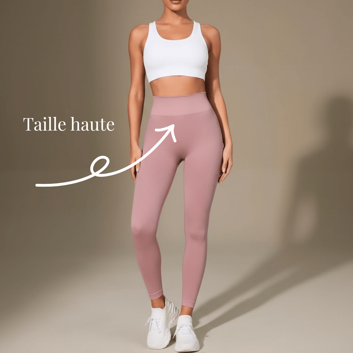 legging anti-cellulite rose infographie avec contrôle ventre fesses peach design crotch et propriétés anti-cellulite