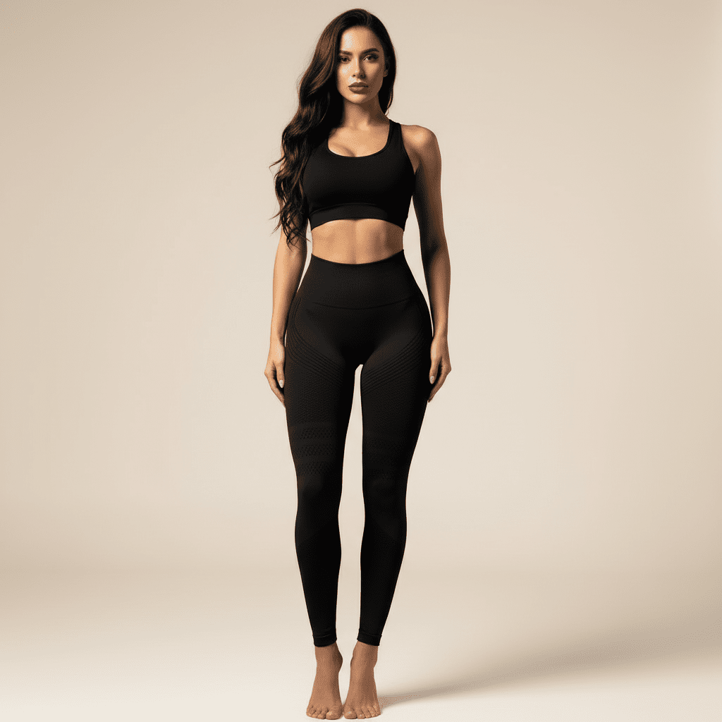 Legging  anti-cellulite Push-Up 3D Noir - Vue de face sur mannequin