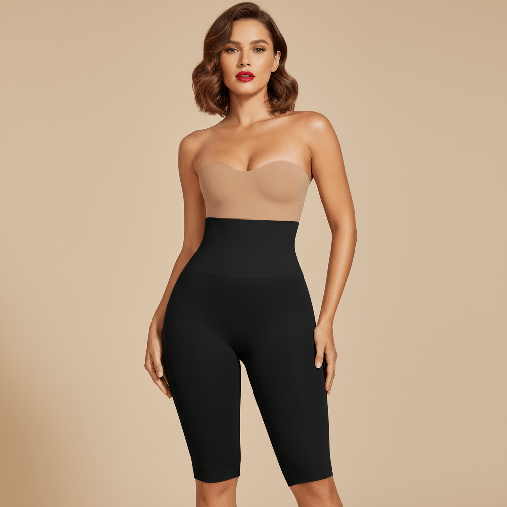 Short taille haute noir femme vue de face - short gainant taille haute