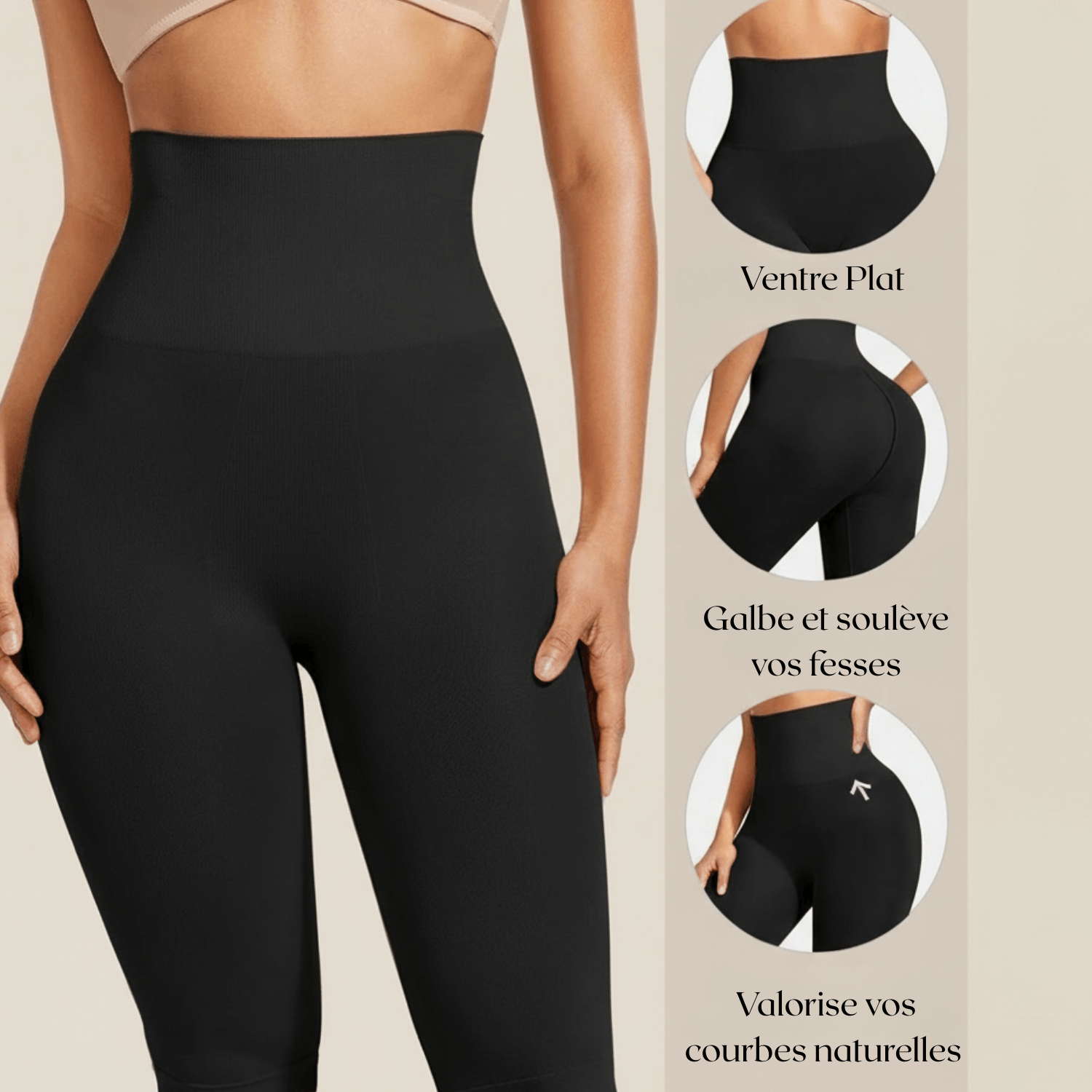short taille haute noir infographie avec contrôle ventre galbé et soulève les fesses