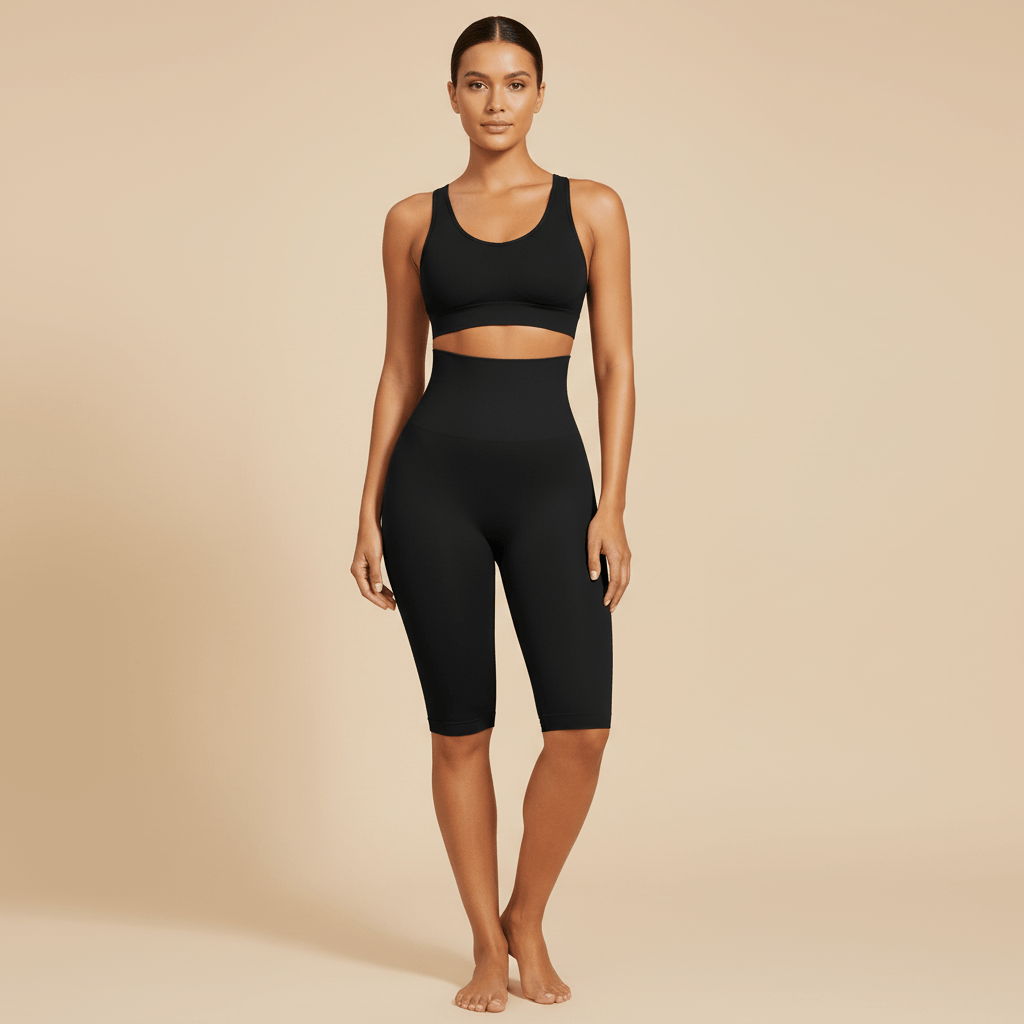 short taille haute noir vue de face élégante avec contrôle ventre et ceinture gainante
