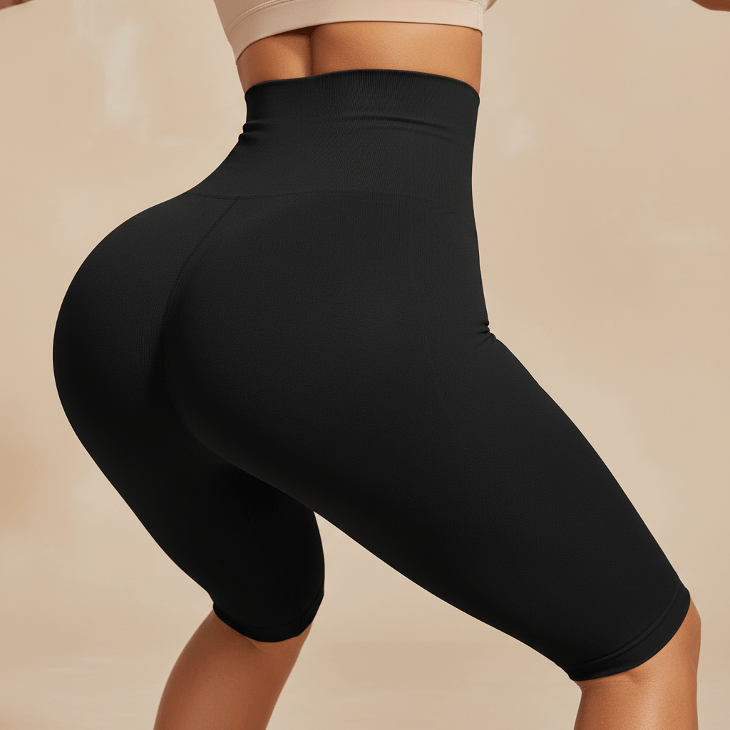 Short taille haute noir zoom fesses - short femme taille haute effet galbant