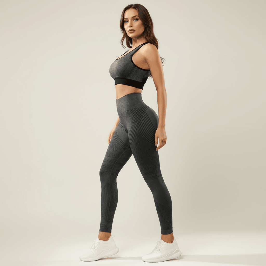 Taille haute gainante du Legging anti cellulite 3d  Push-Up Gris - Vue de profil